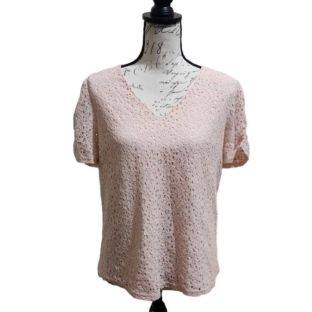 41Hawthorn Women's Size Medium Blush Pink Madicella Short Sleeve Lace Blouse